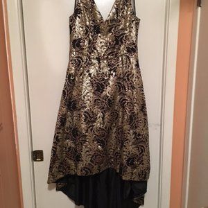 Calvin Klein, Gold & Black Floral, Hi-Low Dress, Size 14